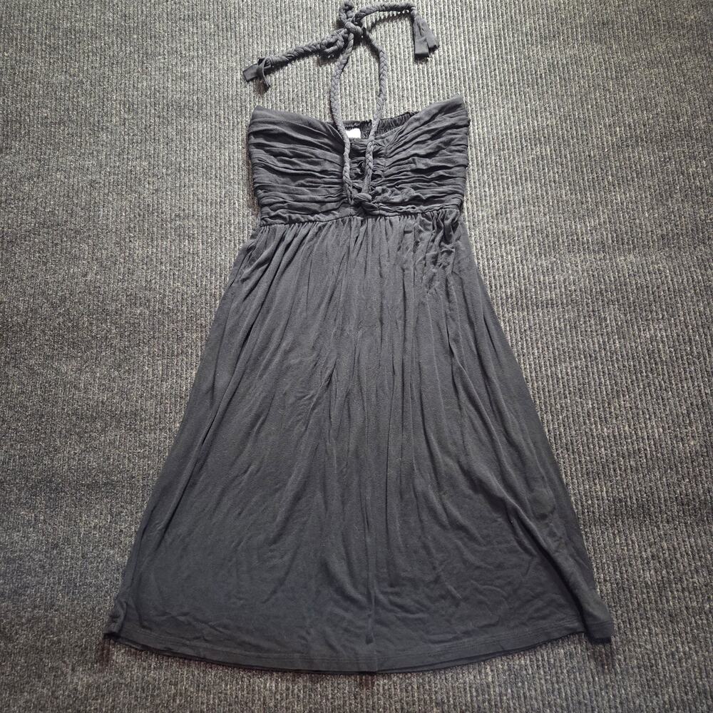 Black Cotton Halter Dress Strapless Stretchy Size L